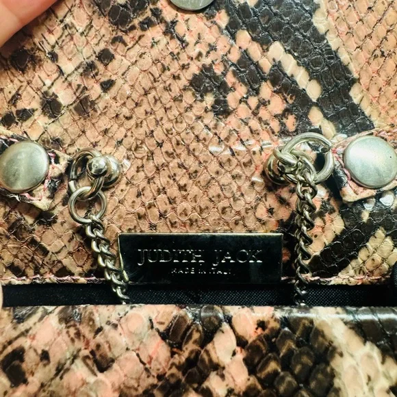 Snakeskin Pattern Tan and Black Women's Bag By Judith Jack - Picture 4 of 10